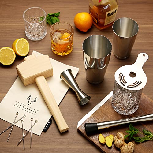 Viski Bartender Kit and Barware Set Includes Boston Cocktail Shakers, Mixing Glass, Jigger, Muddler, Strainer, Bar Spoon, ...
