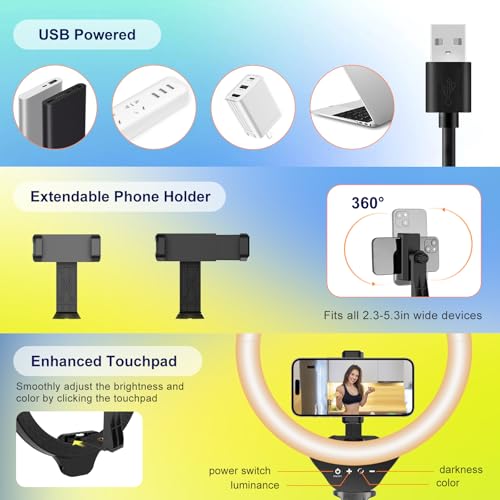 Aureday 14'' Selfie Ring Light with 62'' Tripod Stand and Phone Holder, Dimmable LED Phone Ringlight for Makeup/Video Reco...