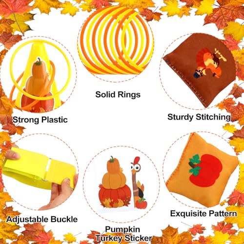4 in 1 Fall Festival Thanksgiving Party Games with Ring Toss, Plastic Cones, Bean Bags, 3-Legged Race Bands, Thanksgiving ...