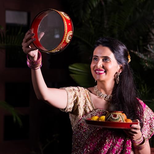 Tarini Gallery Karwa Chauth Thali Set Bowl with Kalash and Channi Decorated Steel Plate Platter with Essential Pooja Artic...