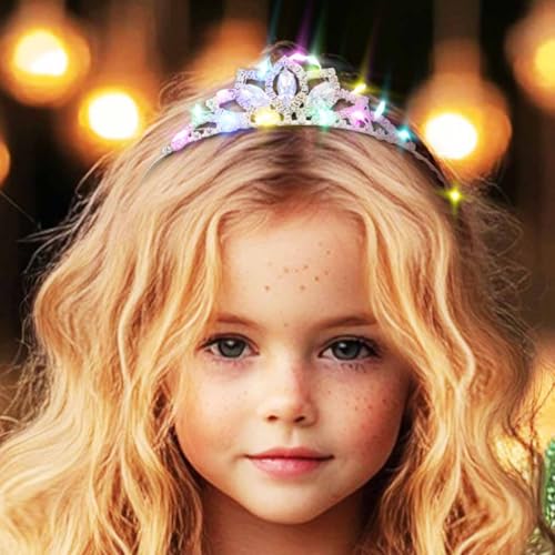 DRESBE Light Up Crystal Crowns LED Rhinestone Tiara Headband Glow Party Princess Hair Accessories for Women and Girls (Sil...