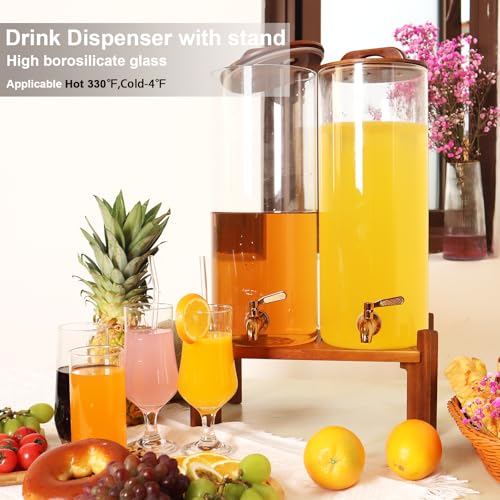 2PCS 2.2 Gallon Drink Dispenser,Glass Water Dispenser with Stand,Beverage Dispenser with Stainless Steel Spigot,Drink Disp...