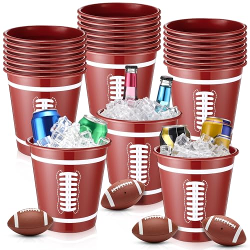 Layhit 24 Packs Football Plastic Ice Buckets for Parties 101 oz/ 3 L Wine Bucket Portable Ice Holder Disposable Wine Coole...