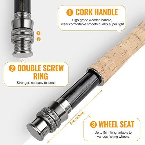 TOPFORT Fly Fishing Rod and Reel Combo Starter Kit, 4 Piece Lightweight Ultra-Portable Graphite Fly Rod Complete Starter P...