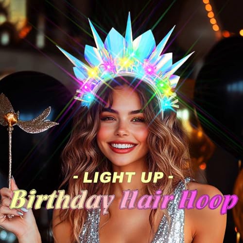 ACEDRE Light Up Happy Birthday Headband LED Glow Crown for Women