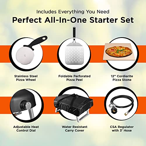 Commercial Chef Outdoor Gas Pizza Oven – Portable Propane Pizza Maker with Door, Peel, Stone, Cutter, and Cover - L-Shaped...