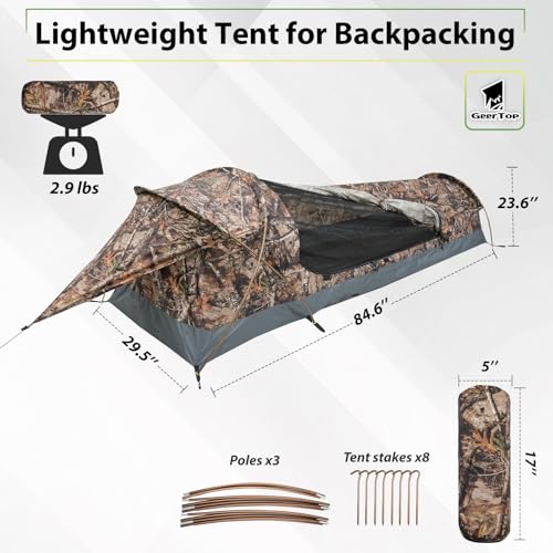 GEERTOP Ultralight Single Person Bivy Tent for Camp Waterproof 1 Man Tent for Camping Hiking Backpacking Hunting Outdoor S...