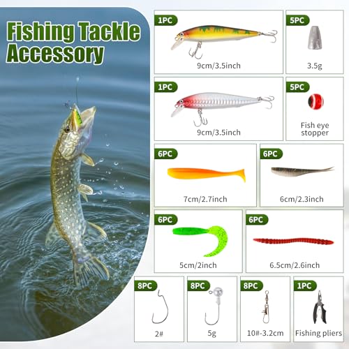 Fishing Rod Reel Combo - 2PCS 6.89ft Telescopic Fishing Poles 2PCS Spinning Reels Lures Set Fishing Pliers with Carrier Ba...