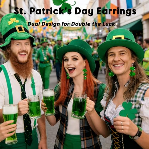 St. Patrick's Day Earrings for Women, 2 Pairs Shamrock Dangle Earrings, Irish Festival Jewelry for St Patrick's Day Outfit...