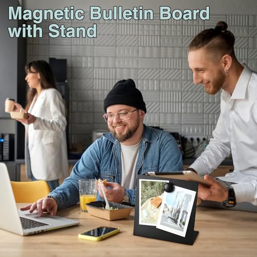4 Pcs Magnetic Bulletin Board with Stand, 8x8inch Magnetic Display Board, Metal Tabletop Memo Board, Black Message Board w...