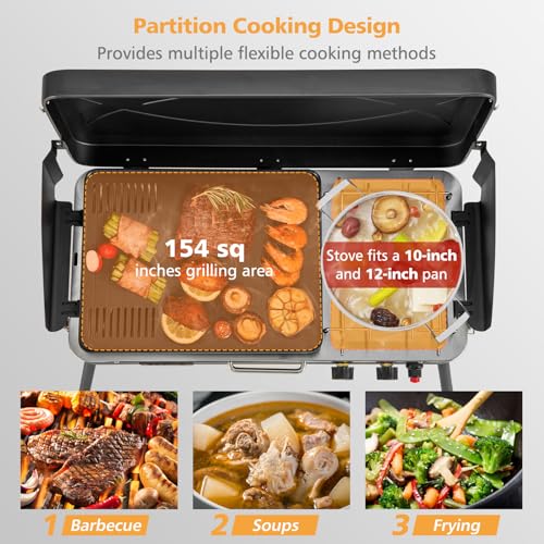 Giantex Portable Propane Grill & Camping Stove, 20,000 BTU Gas Camping Grill Burner, Independent Temperature Control, 3-Si...