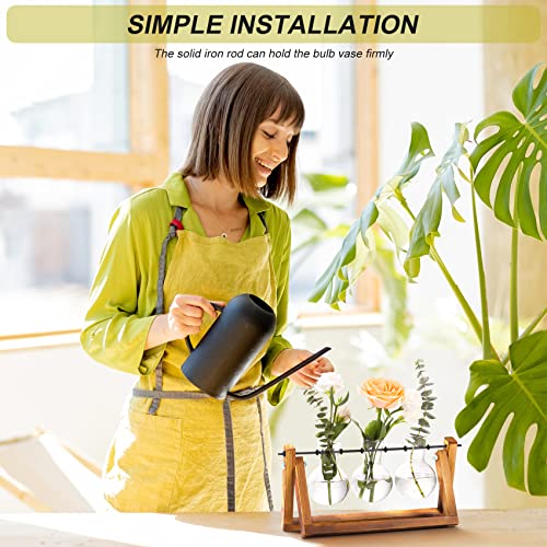 XXXFLOWER Plant Terrarium with Wooden Stand, Air Planter Bulb Glass Vase Metal Swivel Holder Retro Tabletop for Hydroponic...