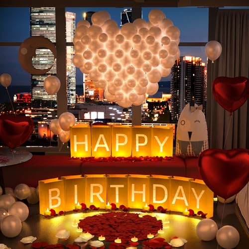 Peledic Happy Birthday Decorations, Include Light up Letters, with Tea Lights Candles, Latex Balloons, Aluminum Balloons a...