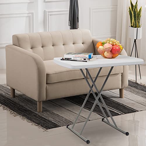 VINGLI Small Adjustable Folding Table, 13.8 in-28 in Height Personal Laptop TV Tray, HDPE Plastic Top with Steel Frame, 30...