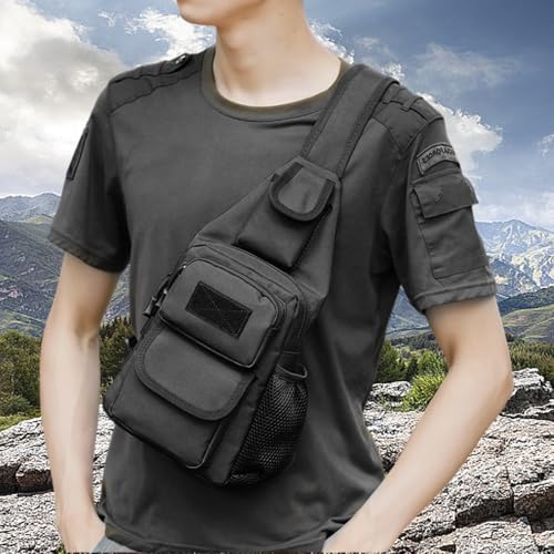 Tactical Sling Messenger Bag with Water Bottle Pocket Compact Crossbody Shoulder Bag for Travel Hiking Cycling Use 1 Pcs(B...
