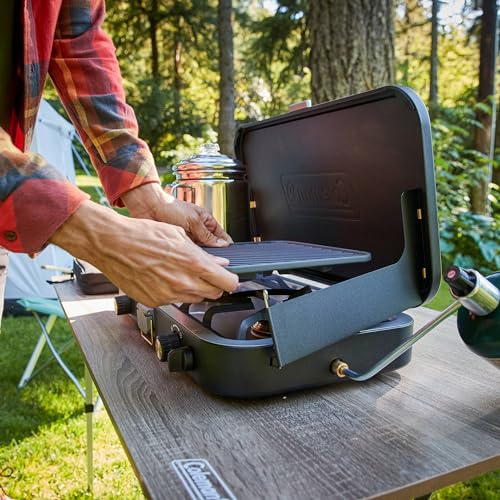 Coleman 1900 Collection 3-in-1 Propane Camping Stove, Cast Iron Grill & Griddle Accessories Included, 24,000 BTUs Across 2...