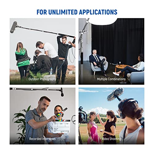 NEEWER Upgraded Microphone Boom Pole, 9.8ft/300cm Telescopic Carbon Fiber Mic Boom Arm with 5 Sections, 1/4” 3/8” 5/8” Scr...