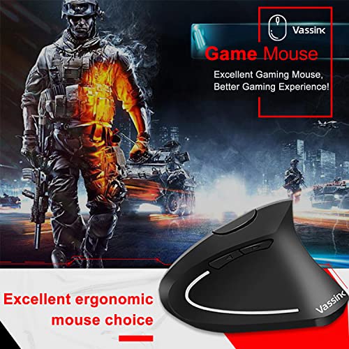 Vassink Ergonomic Wireless Mouse, Rechargeable Mouse 2.4Hz Vertical Wireless Optical Mice with USB Receiver, 6 Buttons for...