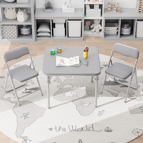 CuisinSmart Folding Card Table and Chair Set of 3, Portable Square Card Table with 2 Padded Chairs, Foldable Chairs and Ta...