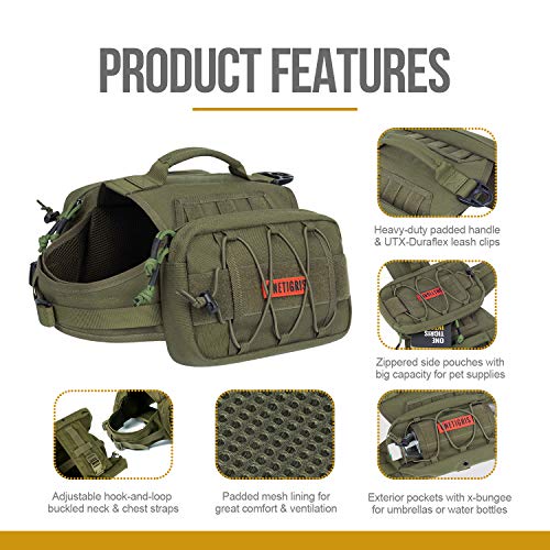 OneTigris Dog Backpack for Medium & Large Dogs, Nylon Backpack for Dogs Tactical Pet Backpack with Side Pockets for Hiking...