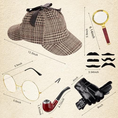 wevgbv Detective Costume Accessories Set, Detective Hat Dress up Costume for Adults Men Women, Halloween Spy Costumes