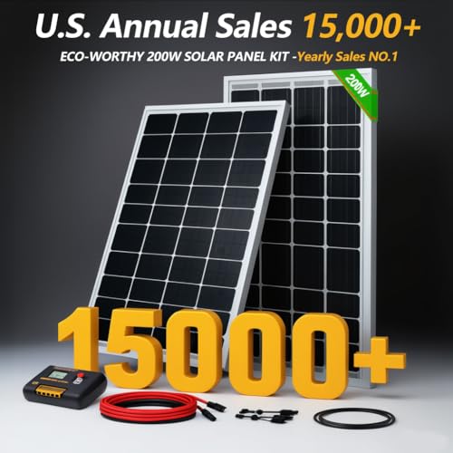 ECO-WORTHY 200 Watts 12 Volt/24 Volt Solar Panel Kit with High Efficiency Monocrystalline Solar Panel and 30A PWM Charge C...