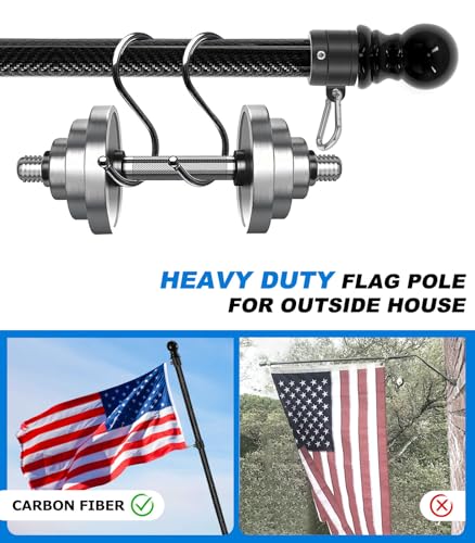 Sinyoeer 5 FT Carbon Fiber Flag Pole for Outside House, Heavy Duty Flag Pole for House, Porch, Wall, 1 Inch Flag Poles for...