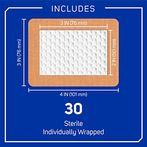Care Science Fabric Adhesive Pad Bandages, 3x4 inches Extra Large Flexible Non-Stick Strip, Helps Prevent Infection, Breat...