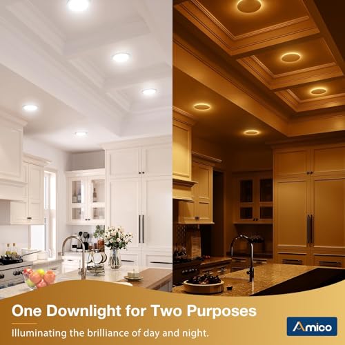 Amico 6 Pack 6 Inch 5CCT LED Recessed Ceiling Light with Night Light, 2700K/3000K/3500K/4000K/5000K Selectable Ultra-Thin ...