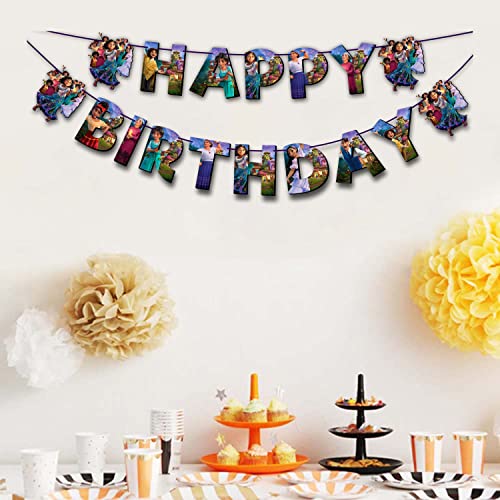 "Encato Happy Birthday Banner – Magical Family Theme Party Decorations – Colorful Hanging Birthday Banner – Cartoon Inspir...