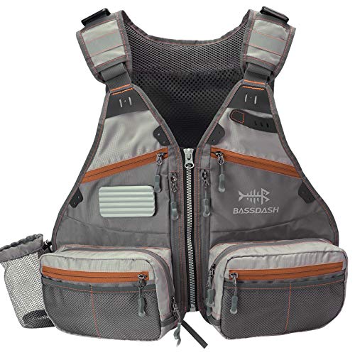 BASSDASH Fly Fishing Vest Adjustable Size with Detachable Water Bottle Holder for Men and Women FV07