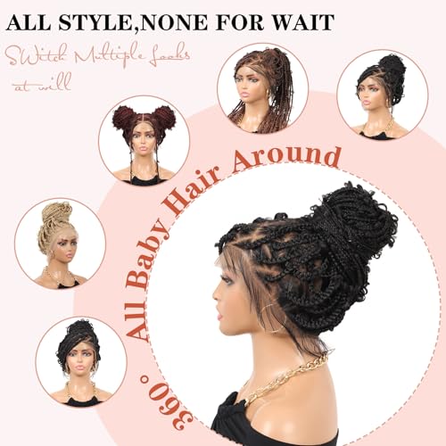 Lexqui 36" 360¡Æ HD Full Lace Braided Wigs for Women Knotless Butterfly Box Braid Wig with Baby Hair Free Parting Synthetic Hair Lace Front Braid Wig Long Braided Lace Front Wigs Black