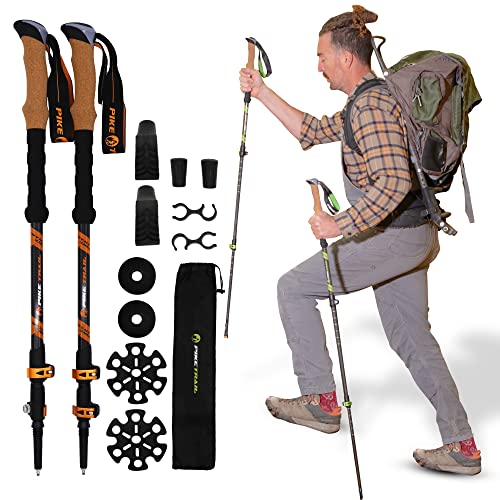 Pike Trail Trekking Poles - Lightweight Carbon Fiber Collapsible Sticks for Walking and Hiking - for Men and Women - Adjus...