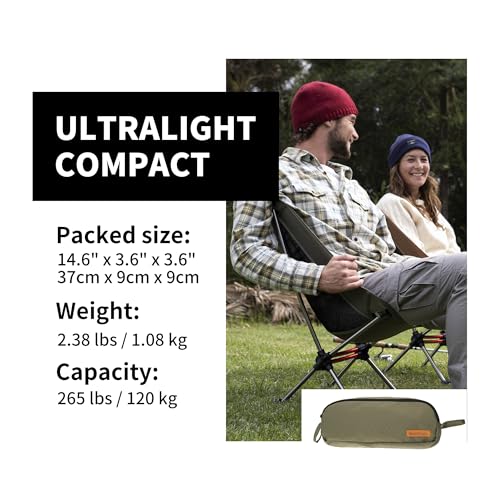 Naturehike YL08 Ultralight Camping Chair, 2.38 LBS Portable Backpacking Chair with Anti-Sinking Feet, Lightweight Compact ...