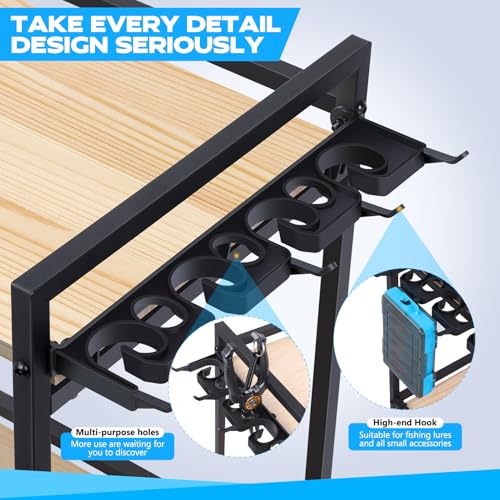 PLUSINNO 3 Tier Fishing Rod Holder, Fishing Pole Holders for Garage, Fishing Rod Rack Fishing Rod Storage Up to 8 Rods, Fi...