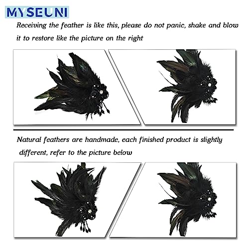 MYSEUNI Black Couples Masquerade Mask Set - Women's Masquerade Masks with Feathers & Venetian Mask for Men, Mardi Gras, Ha...