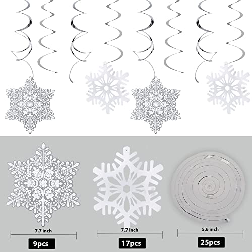 Ouddy Life 51 Pcs Christmas Snowflake Swirl Hanging Decorations, White Silver Snowflake Ornaments Decorations for Christma...