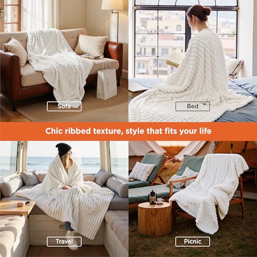 Bedsure GentleSoft White Throw Blanket for Couch - Cozy Blanket for Women, Cute Fleece Throw for Girls, Birthday Gifts for...