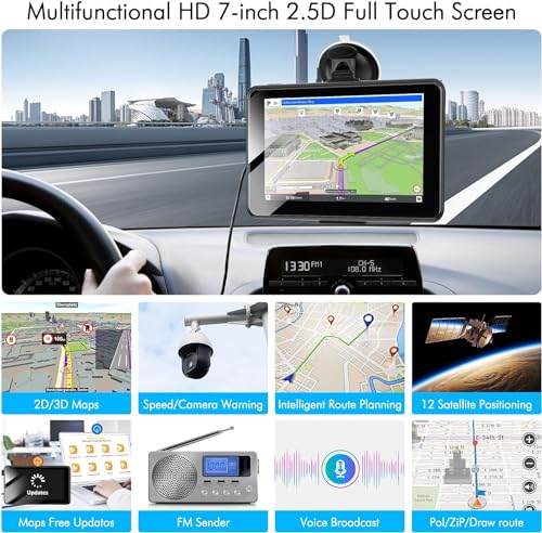 2026 PRO GPS Navigation for Car,RV/Commercial Drivers Semi Truck,16G 7" North/South America Map,Voice Turn Direction Guida...