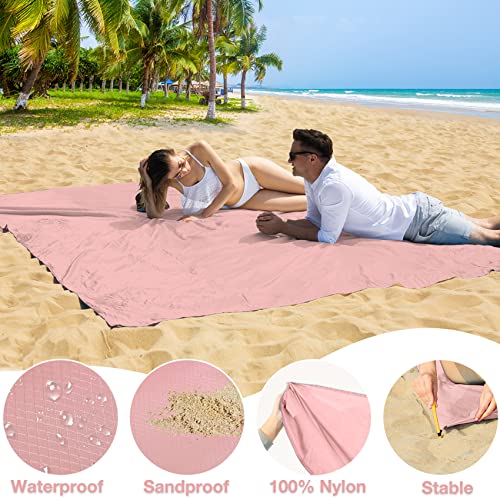 BYDOLL Nylon Beach Blanket Waterproof Sandproof Oversized 7'x7' Suits 1-5 Adults Sand Free Extra Large Blanket Lightweight...