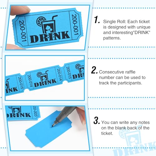 ESSENTIAL 1000 Raffle Tickets Rolls, Drink Tickets Single Roll for Events, Leisure, Movie Watching, Entertainment, Class R...