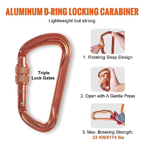 VEVOR Steel Core flipline, 1/2" x 12' Arborist Flipline, Flip Line for Tree Climbing with Alloy Steel Snap Hook, Aluminum ...