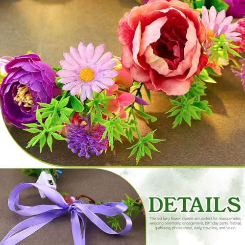 DRESBE Light Up Flower Crown LED Floral Headband Glow Fairy Hair Accessories for Women