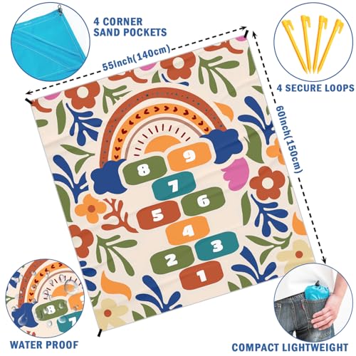 Xmsaitar Boho Floral Game Pocket Picnic Blankets, Funny Mini Beach Camping Blanket Waterproof Sandproof for Kids,Botanical...