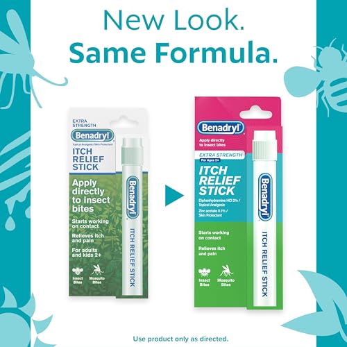 Benadryl Extra Strength Anti-Itch Relief Stick, Bug Bite Itch Relief, Diphenhydramine HCl Topical Analgesic & Zinc Acetate...