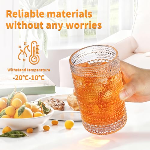 Elitrivox Hobnail Drinking Glasses Set of 6, 16 Oz Vintage Style Tumblers Smooth Interior Thick Durable Glasses Cups Dishw...