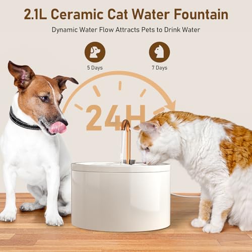 DOOOB Ceramic Cat Water Fountain, 2.1L/71oz Ceramic Cat Fountain, Automatic Ceramic Water Fountain for Cats, Pet Water Fou...