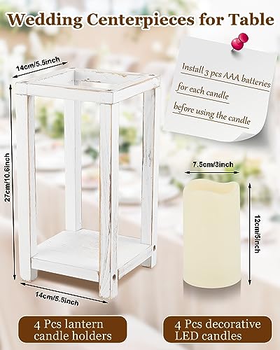 Huquary 8 Pcs Wooden Wedding Lantern Centerpiece for Table Decoration Includes 4 Farmhouse Candle Holder and 4 Flameless D...