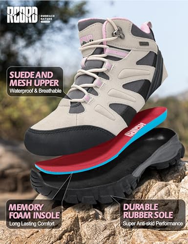R CORD Hiking Boots Women Waterproof Womens Hiking Boots Ankle Support Hiking Boots for Women Durable Hiking Boot for Outd...