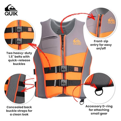 QUIKSILVER Men's Life Vest& Youth Life Vest, USCG and Transport Canada Approved Evoprene PFD, Personal Flotation Device Le...